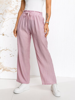 Różowe materiałowe szerokie spodnie damskie Denley W7970
