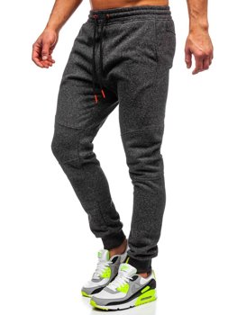 Spodnie męskie grube joggery dresowe antracytowo-pomarańczowe Denley Q3778