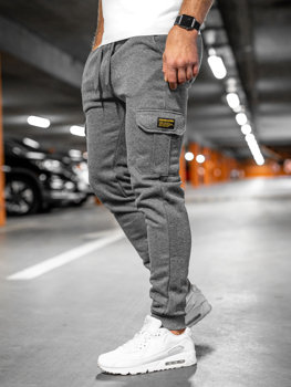 Szare grube bojówki spodnie męskie joggery dresowe Denley JX8709A