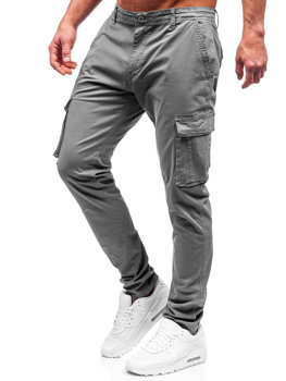 Szare spodnie materiałowe bojówki męskie Denley J700