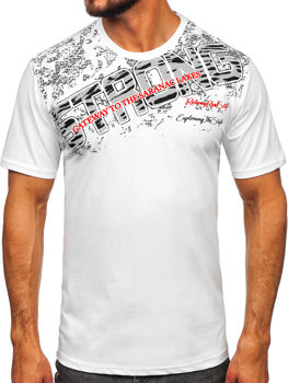 T-shirt męski z nadrukiem biały Denley 14234