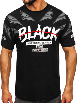 T-shirt męski z nadrukiem czarny Denley 14208
