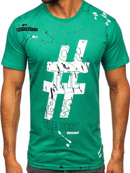 Zielony bawełniany t-shirt męski z nadrukiem Denley 14728