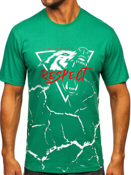 Zielony bawełniany t-shirt męski z nadrukiem Denley 5035