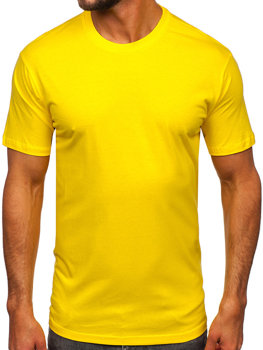 Żółty bawełniany T-shirt męski bez nadruku Bolf 192397