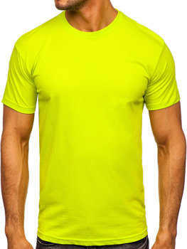Żółty-neon bawełniany T-shirt męski bez nadruku Bolf 192397