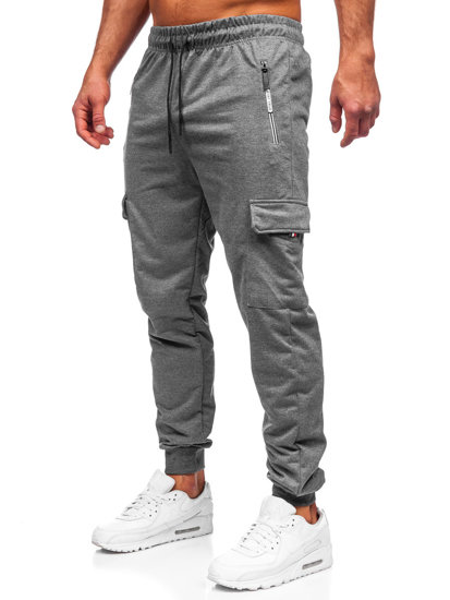Antracytowe bojówki spodnie męskie joggery dresowe Denley JX5068