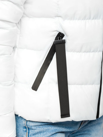 Biała pikowana kurtka damska zimowa bez kaptura Denley 23061