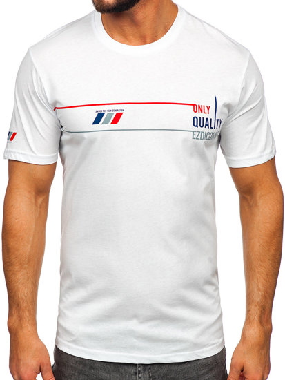 Biały bawełniany t-shirt męski z nadrukiem Bolf 14772