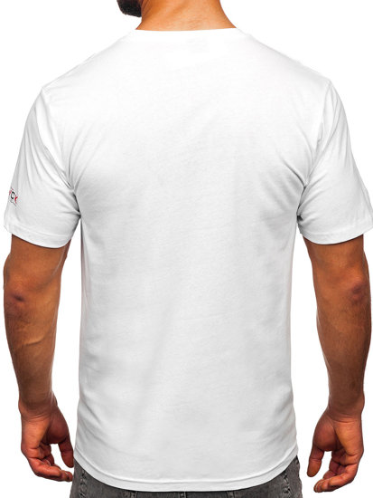 Biały bawełniany t-shirt męski z nadrukiem Denley 14739