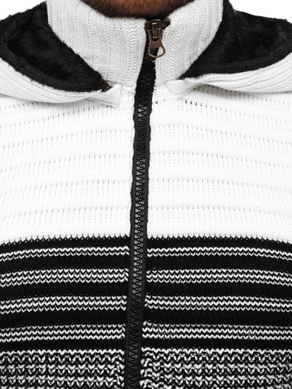 Biały gruby rozpinany sweter męski z kapturem kurtka Denley 2048
