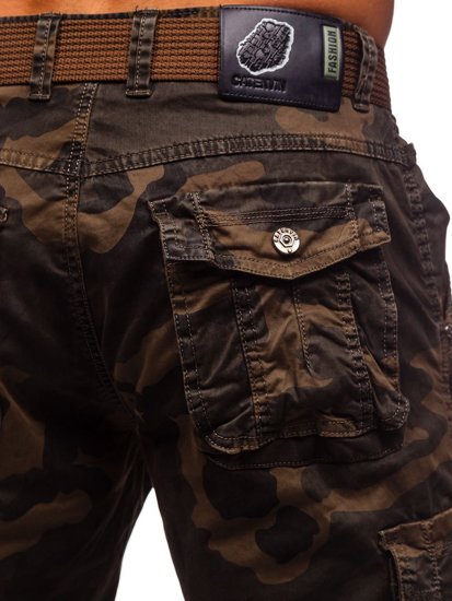 Brązowe spodnie bojówki moro plus size męskie z paskiem Denley CT8501