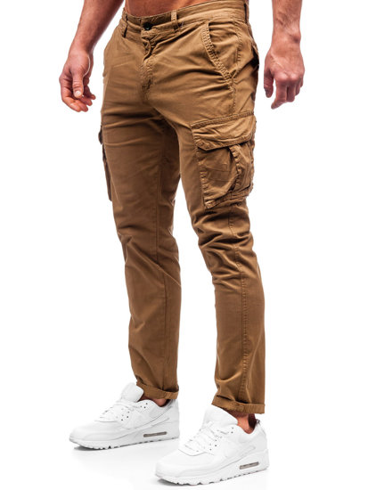 Camelowe spodnie materiałowe bojówki męskie Denley ZK7815