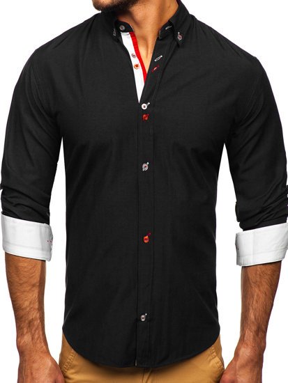 Czarna koszula męska z długim rękawem Bolf 20710