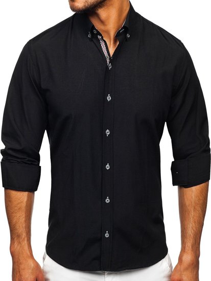 Czarna koszula męska z długim rękawem Bolf 20718