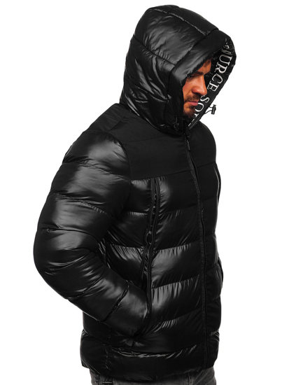 Czarna pikowana kurtka męska zimowa Denley 27M8110