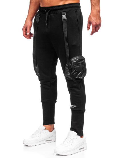 Czarne bojówki spodnie męskie joggery dresowe Bolf 6583