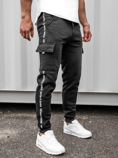 Czarne bojówki spodnie męskie joggery dresowe Denley JX8715B