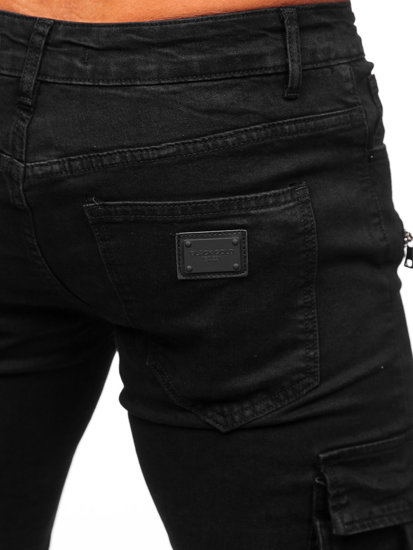 Czarne jeansowe bojówki spodnie męskie slim fit Denley MP0123N 