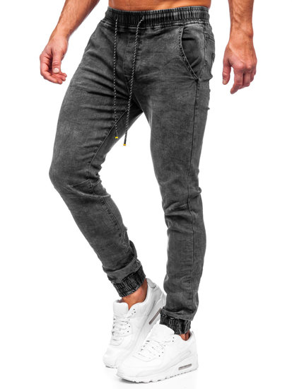 Czarne joggery spodnie jeansowe męskie Denley TF123