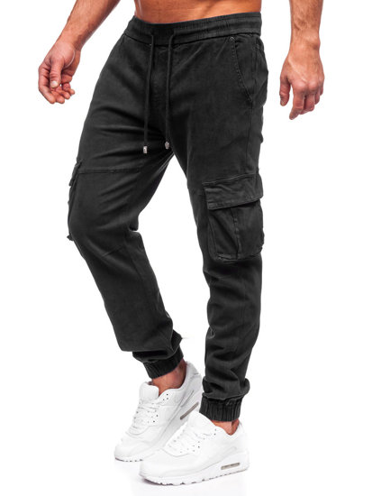 Czarne spodnie jeansowe joggery bojówki męskie Denley MP0105N