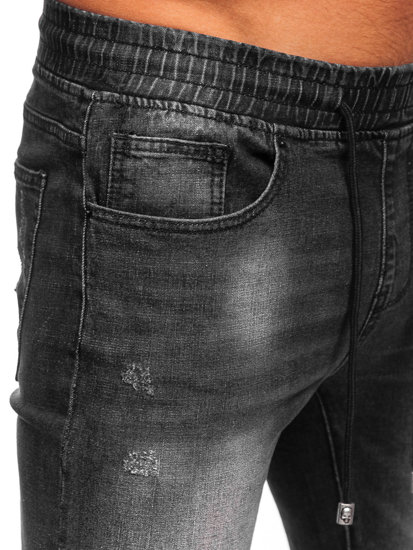 Czarne spodnie jeansowe joggery męskie Denley MP00532N