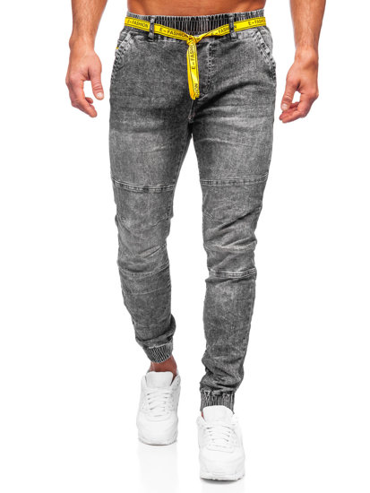 Czarne spodnie jeansowe joggery męskie Denley TF115