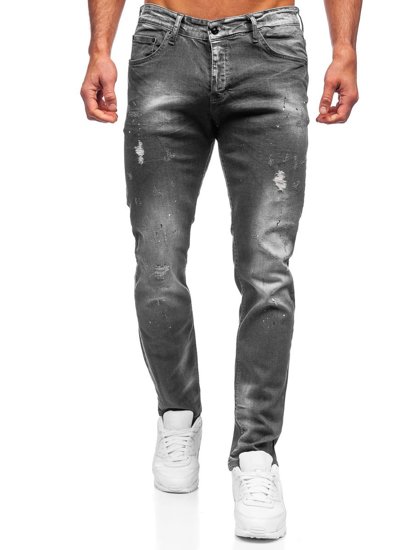 Czarne spodnie jeansowe męskie regular fit Denley 4006