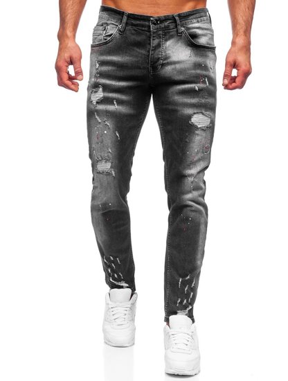 Czarne spodnie jeansowe męskie regular fit Denley R911
