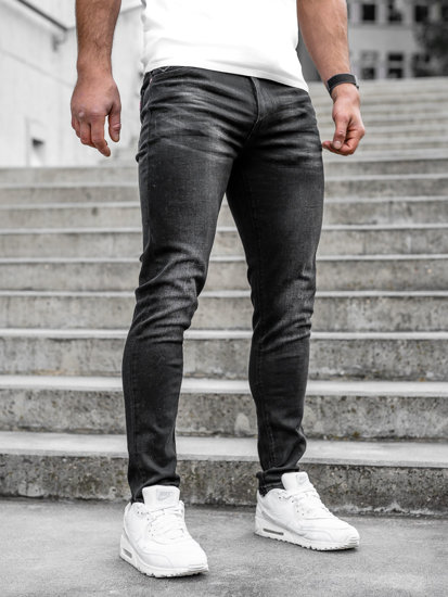 Czarne spodnie jeansowe męskie skinny fit z paskiem Denley R61121W1