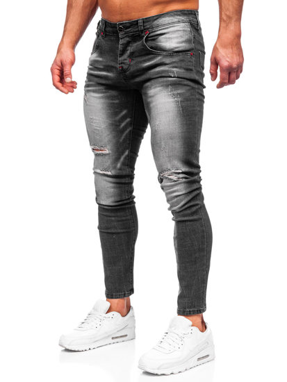 Czarne spodnie jeansowe męskie slim fit Denley MP0024N