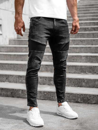 Czarne spodnie jeansowe męskie slim fit Denley TF274