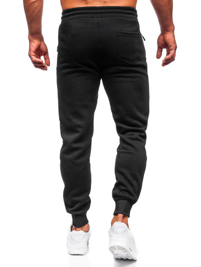 Czarne spodnie męskie joggery dresowe Denley YK186