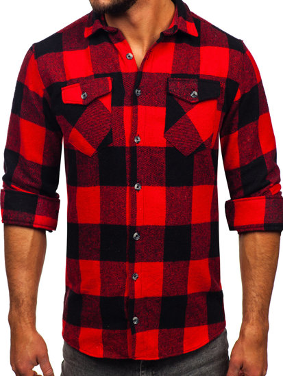 Czarno-czerwona koszula męska flanelowa z długim rękawem Denley 20723