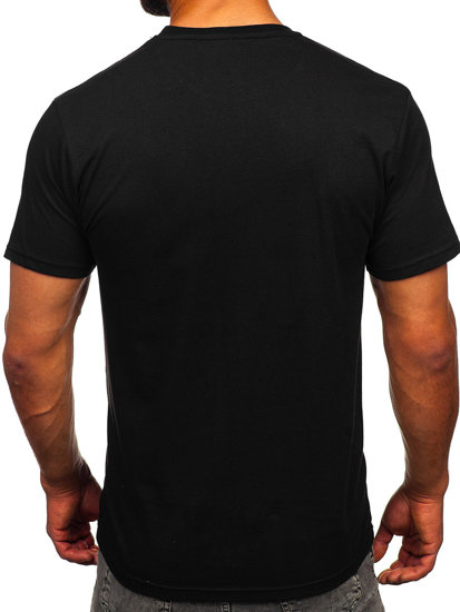 Czarny bawełniany t-shirt męski z nadrukiem Denley 143004