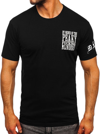 Czarny t-shirt męski z aplikacjami Bolf 21008
