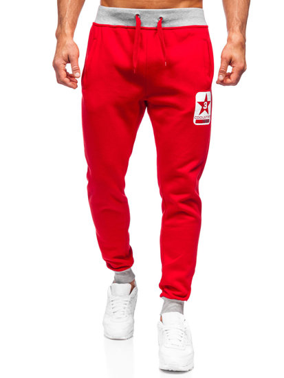 Czerwone spodnie męskie joggery dresowe Denley K10001
