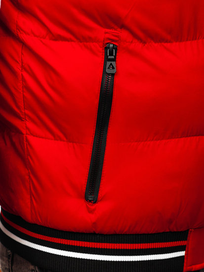 Czerwono-czarna gruba dwustronna pikowana kamizelka męska z kapturem Denley 7127