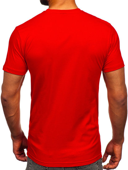 Czerwony bawełniany t-shirt męski z nadrukiem Denley 143001