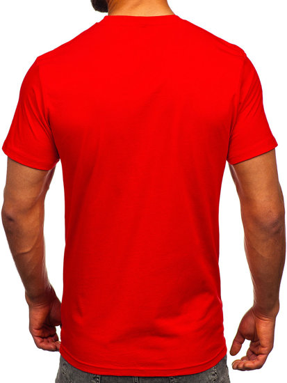 Czerwony bawełniany t-shirt męski z nadrukiem Denley 143008