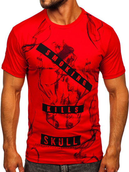 Czerwony bawełniany t-shirt męski z nadrukiem Denley 14701