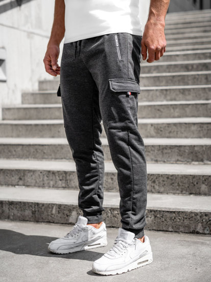 Grafitowe bojówki spodnie męskie joggery dresowe Denley JX5068A