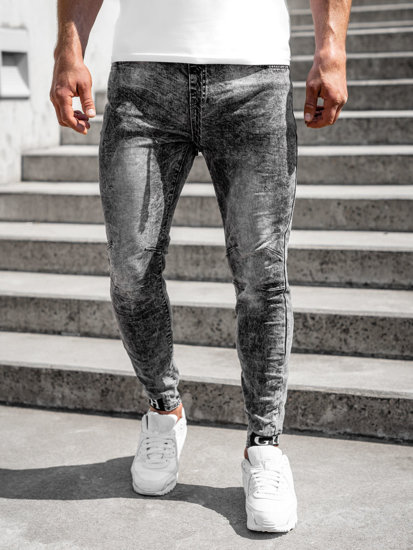 Grafitowe spodnie jeansowe joggery męskie Denley KA1131-6
