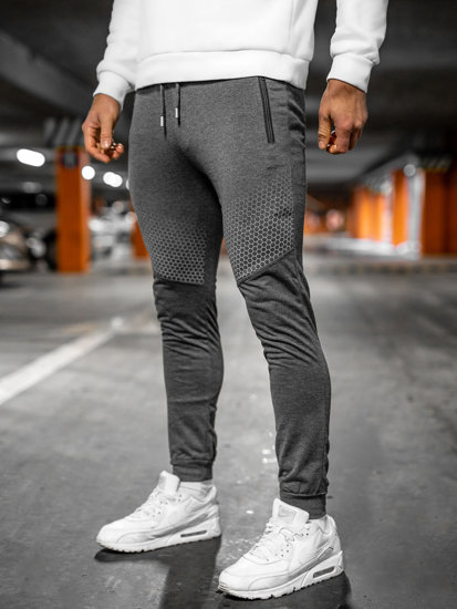 Grafitowe spodnie męskie joggery dresowe Denley HW2351