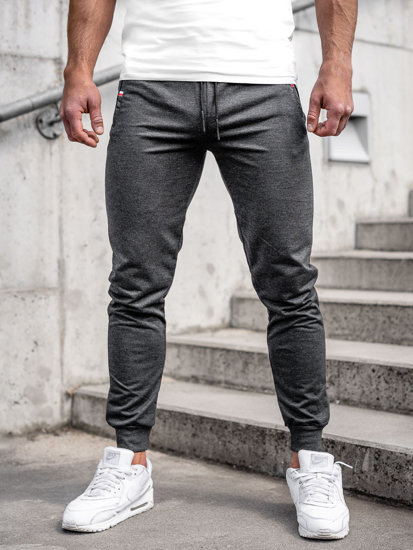 Grafitowe spodnie męskie joggery dresowe Denley JX5001A