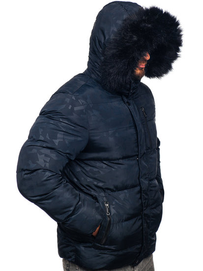 Granatowa pikowana kurtka męska zimowa Denley 27M8109