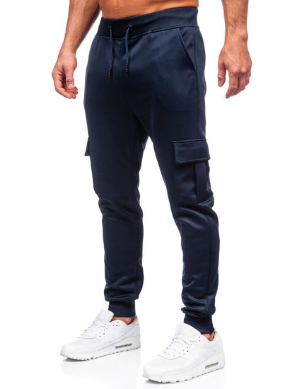 Granatowe bojówki spodnie męskie joggery dresowe Denley 8K1130