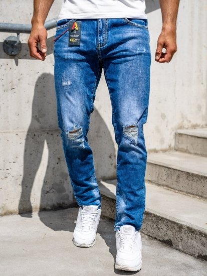 Granatowe jeansowe spodnie męskie slim fit Denley 85005S0