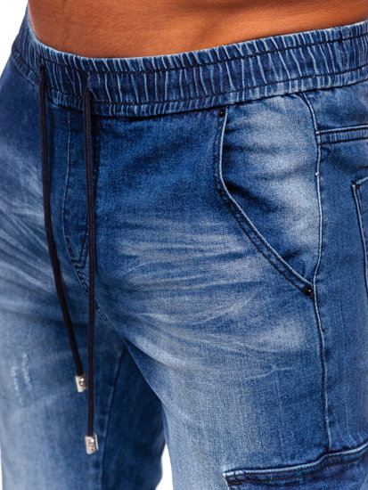 Granatowe spodnie jeansowe joggery bojówki męskie Denley MP0130BS