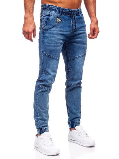 Granatowe spodnie jeansowe joggery męskie Denley HY1018